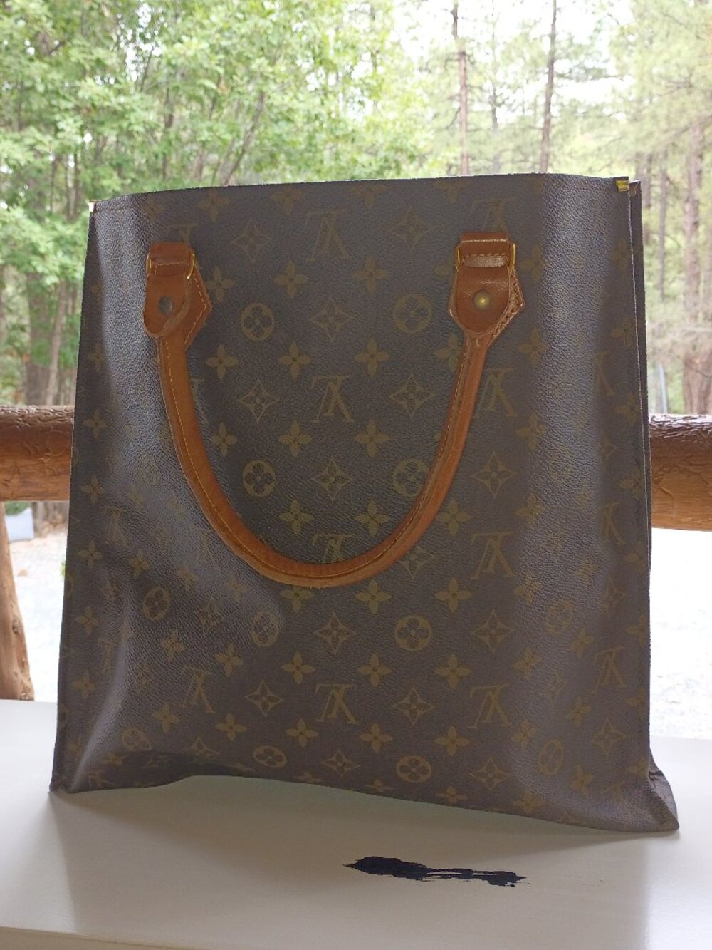 Louis Vuitton Vintage Monogram Sac Plat Tote Bag Brown Large